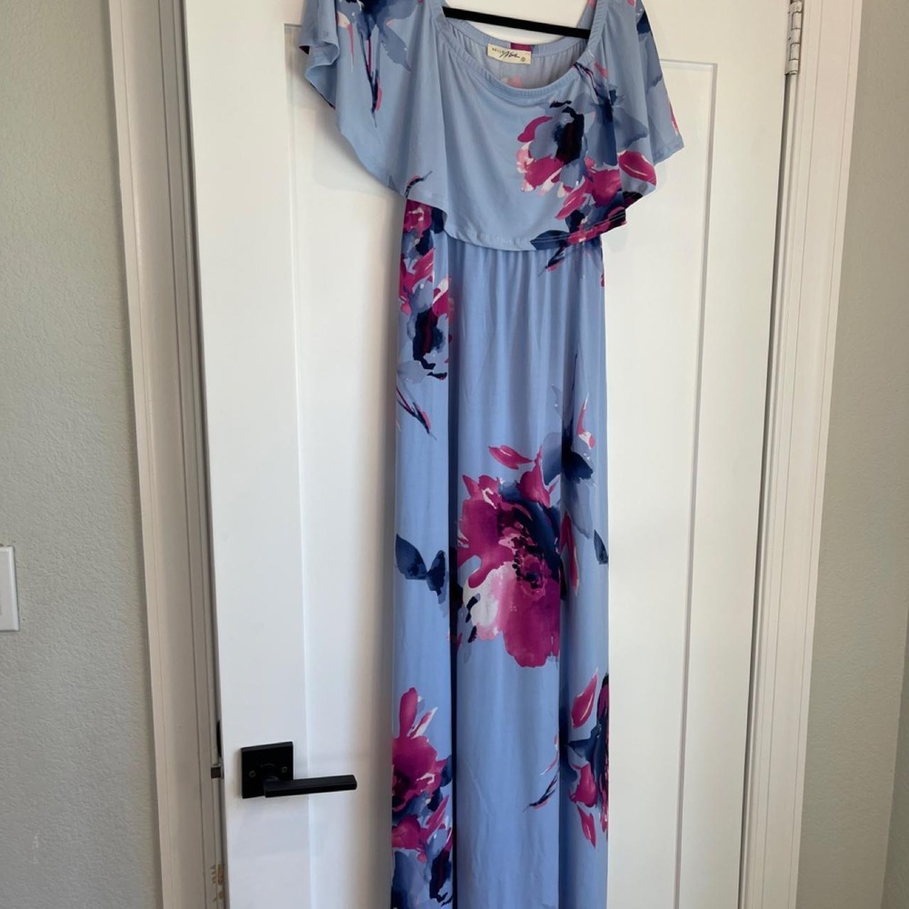 Hello Miz Blue Floral Maternity Maxi Dress — Small — NWT - Picture 2 of 5